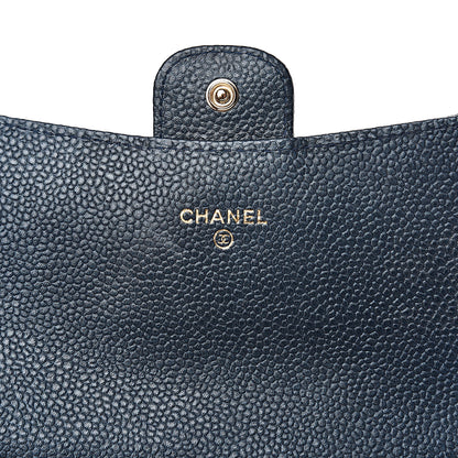 Chanel Iridescent Caviar Quilted Large Gusset Flap Wallet Dark Blue 5 of 9