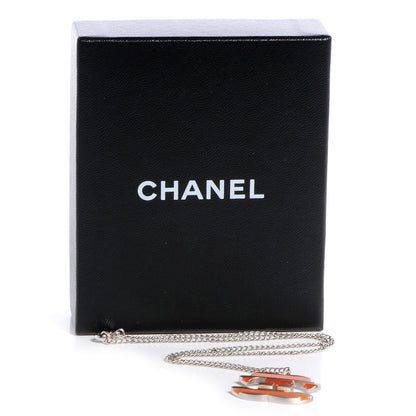 Chanel Enamel Striped CC Necklace Orange Silver 6 of 6