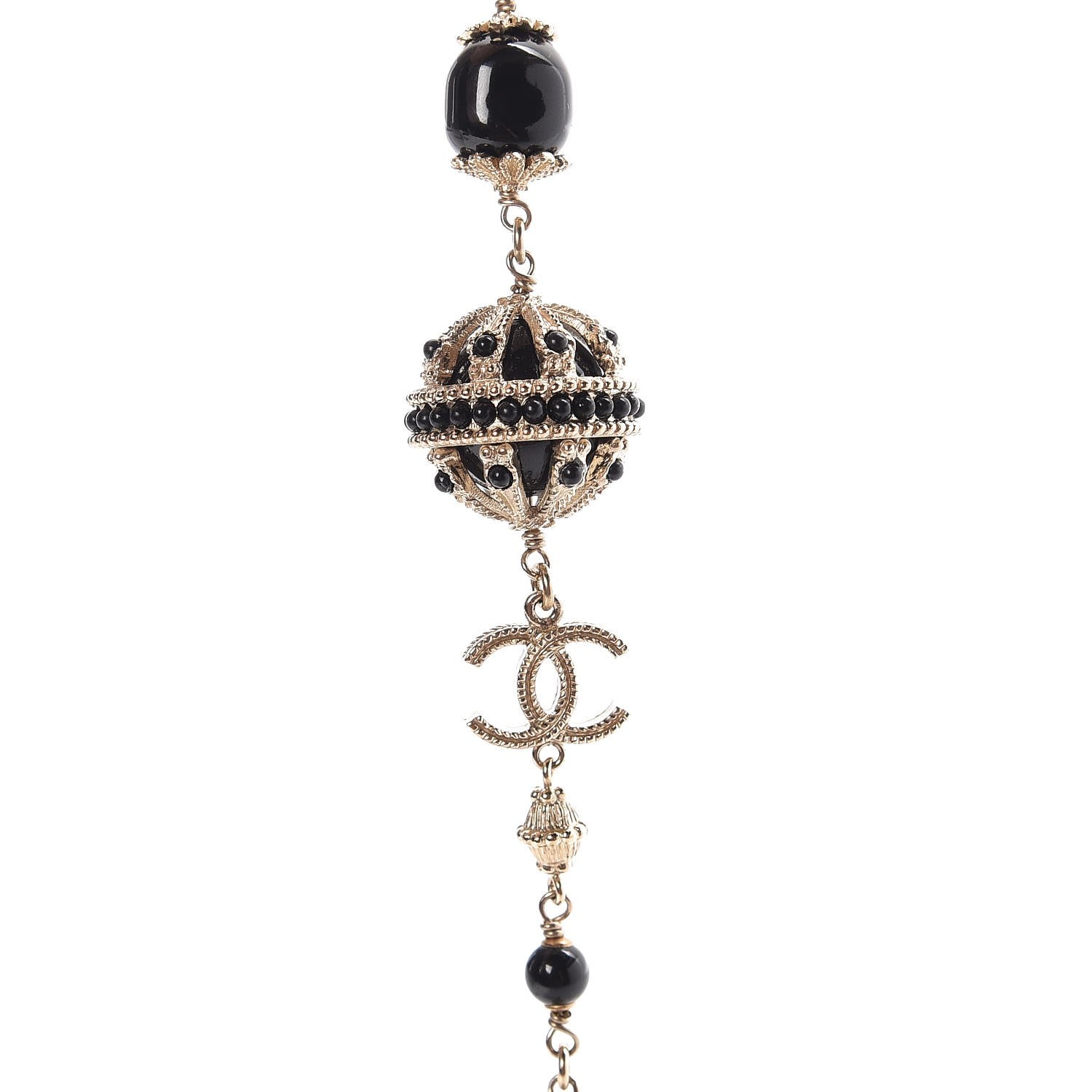Chanel Enamel Bead CC Long Necklace Black Gold 4 of 5