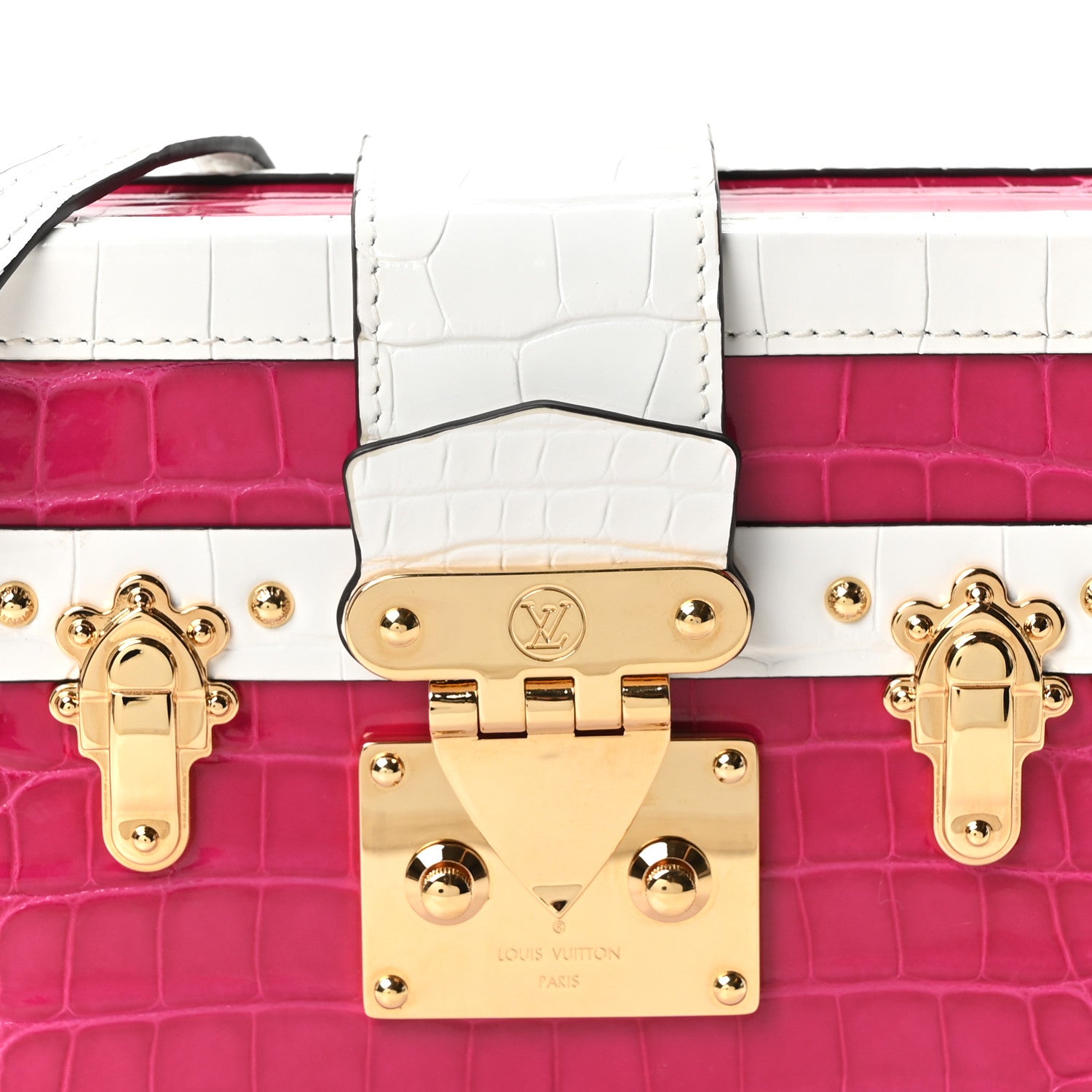 Louis Vuitton Alligator Petite Malle Pink White 7 of 9