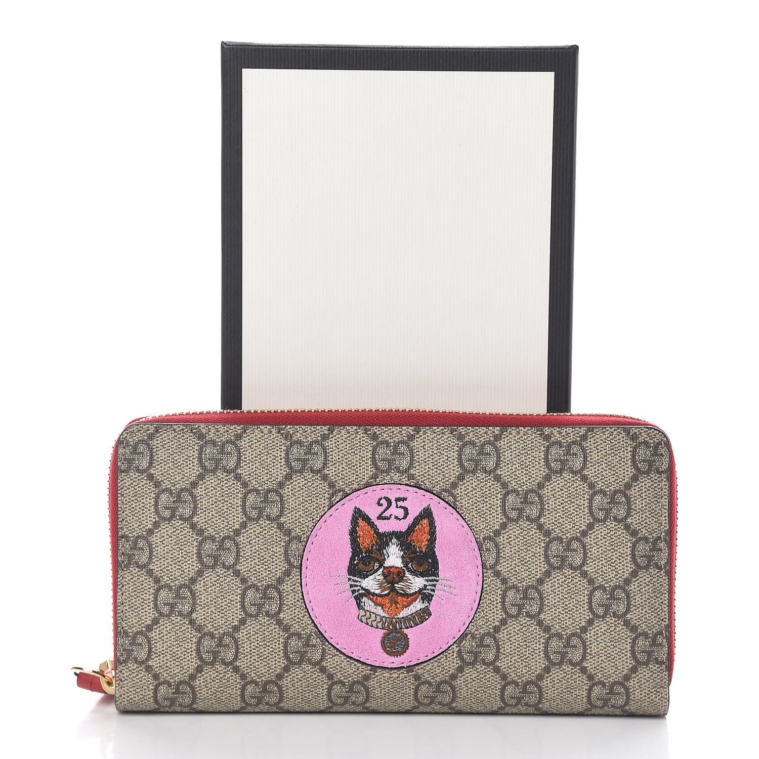 Gucci GG Supreme Monogram Bosco Patch Zip Around Wallet Beige Malva Hibiscus Red 13 of 13