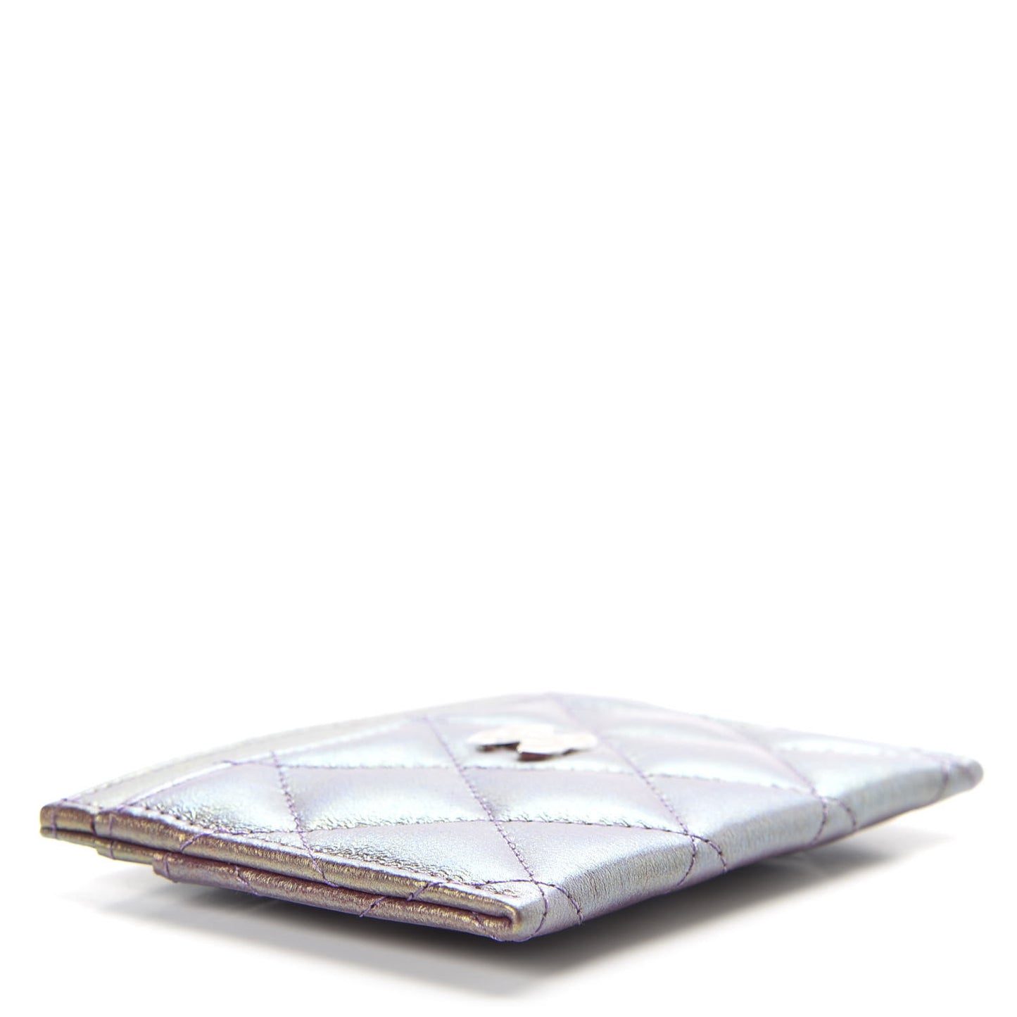 Metallic Lambskin Quilted Card Holder Purple