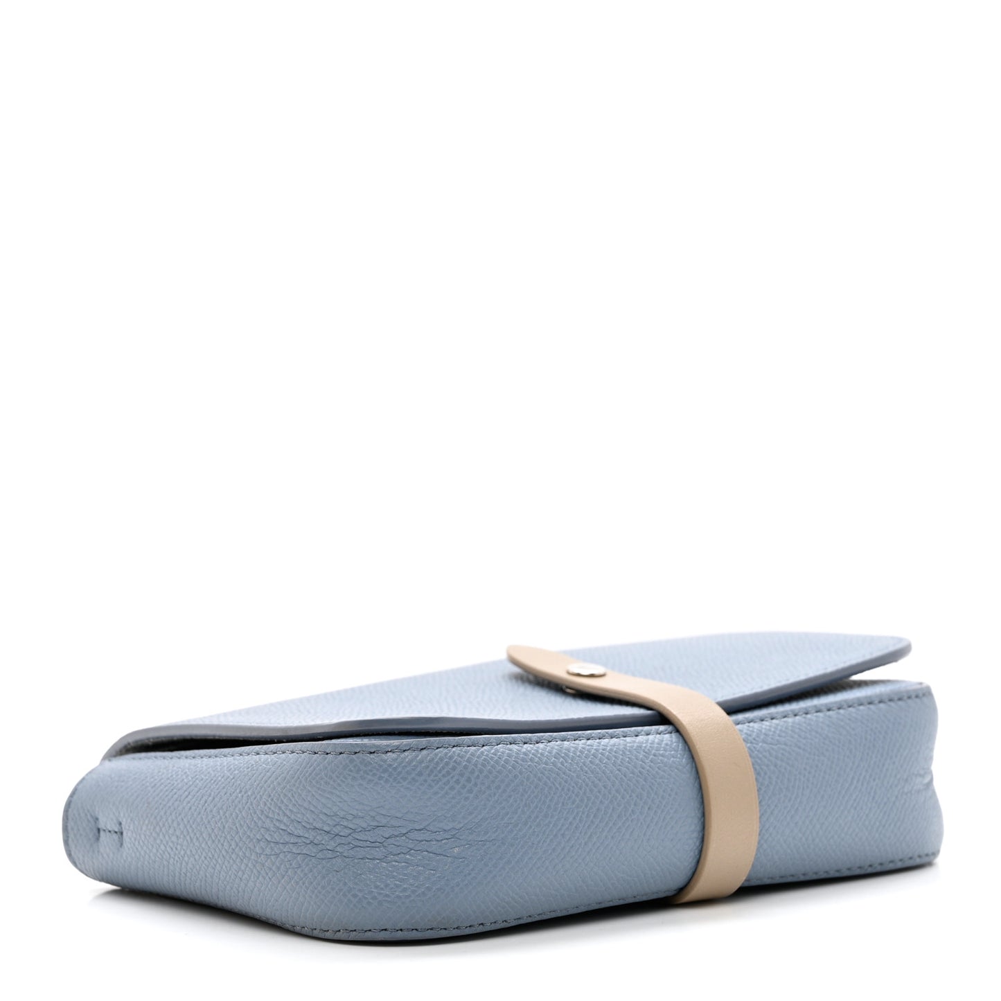 Grained Shiny Calfskin Strap Clutch Slate Blue