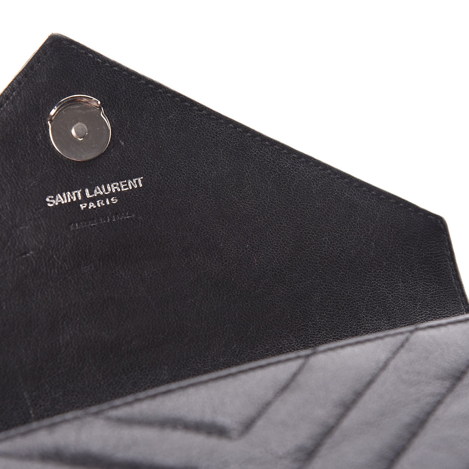 Saint Laurent Sheepskin Matelasse Chevron Monogram College Chain Wallet Black 11 of 14