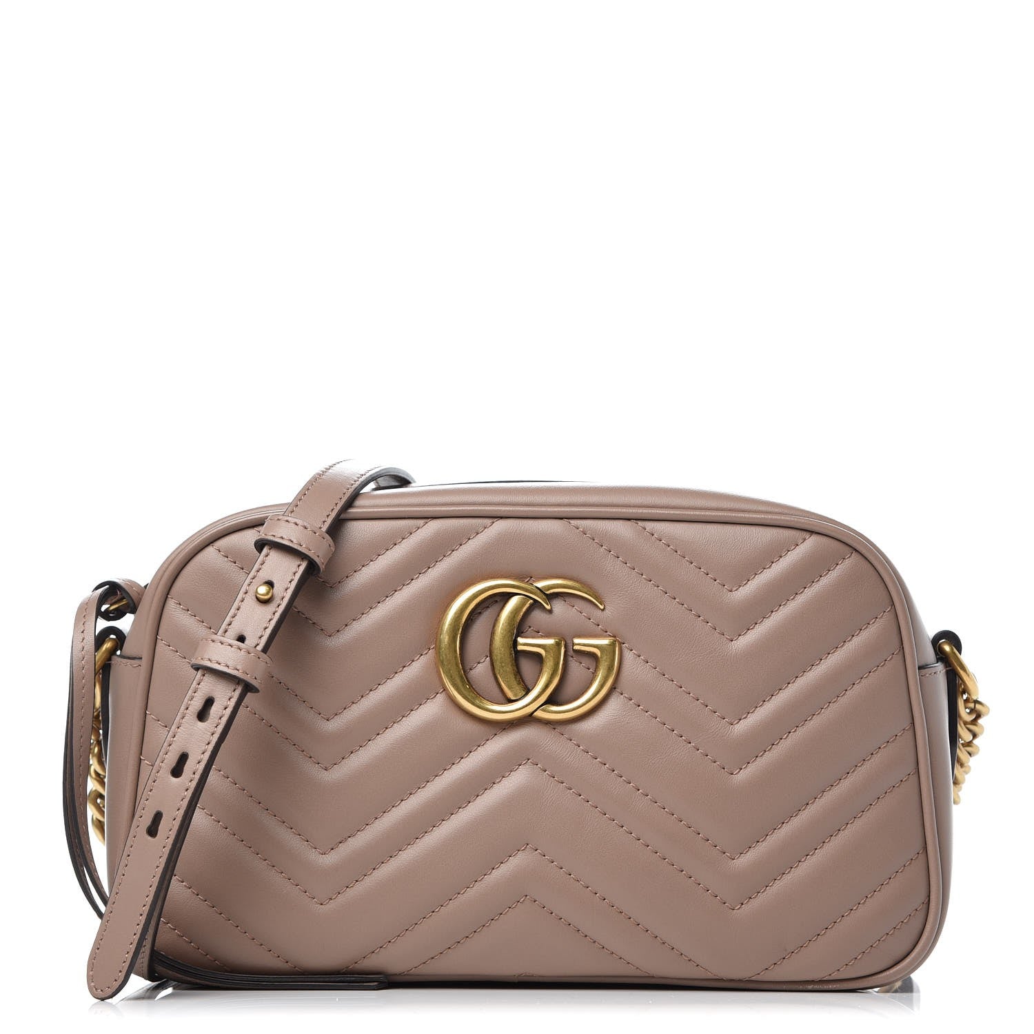 Gucci Calfskin Matelasse Small GG Marmont Chain Shoulder Bag Taupe 1 of 8