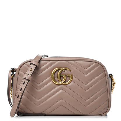 Gucci Calfskin Matelasse Small GG Marmont Chain Shoulder Bag Taupe 1 of 8