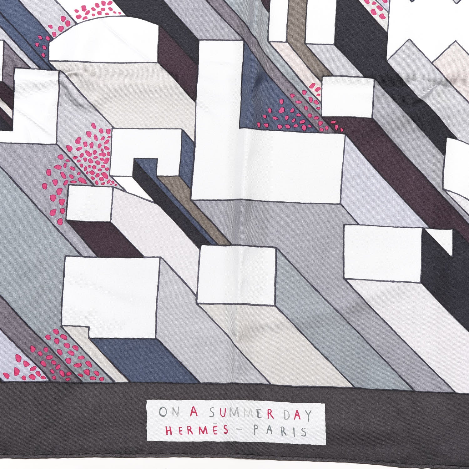 Hermes Silk On a Summer Day Shawl 140 Anthracite Gris Rose 2 of 4