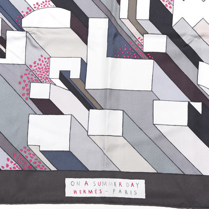 Hermes Silk On a Summer Day Shawl 140 Anthracite Gris Rose 2 of 4