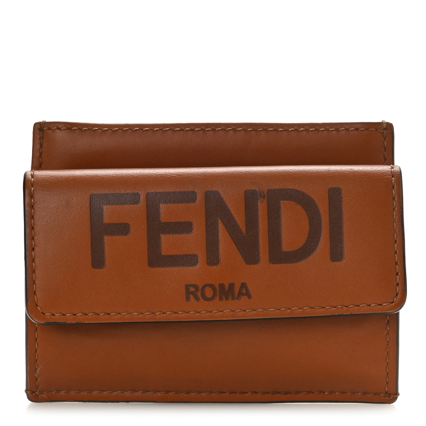 Vitello King Tamponato Logo Embossed Fold Over Card Holder Wallet Cuoio