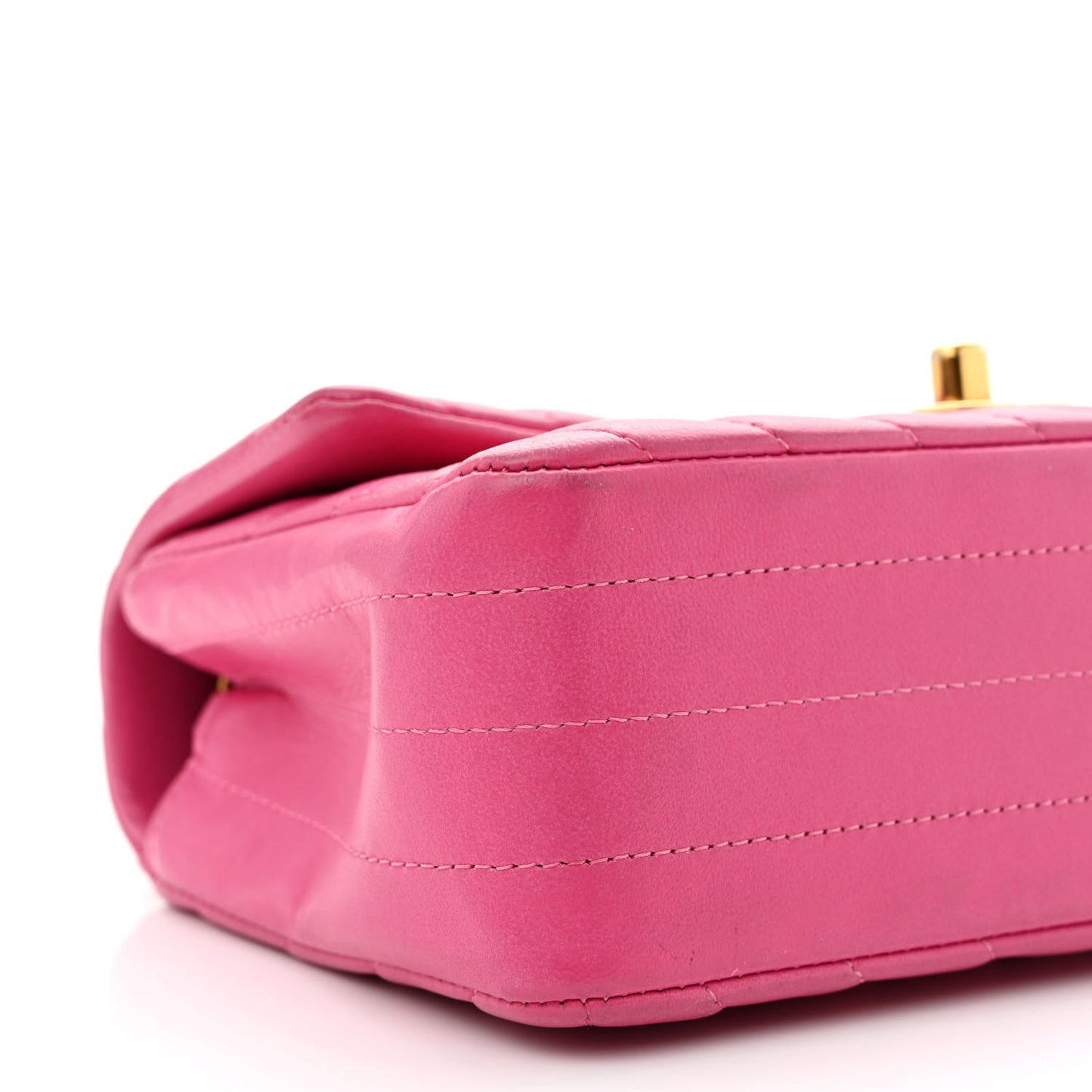 Lambskin Chevron Quilted Mini Rectangular Flap Dark Pink