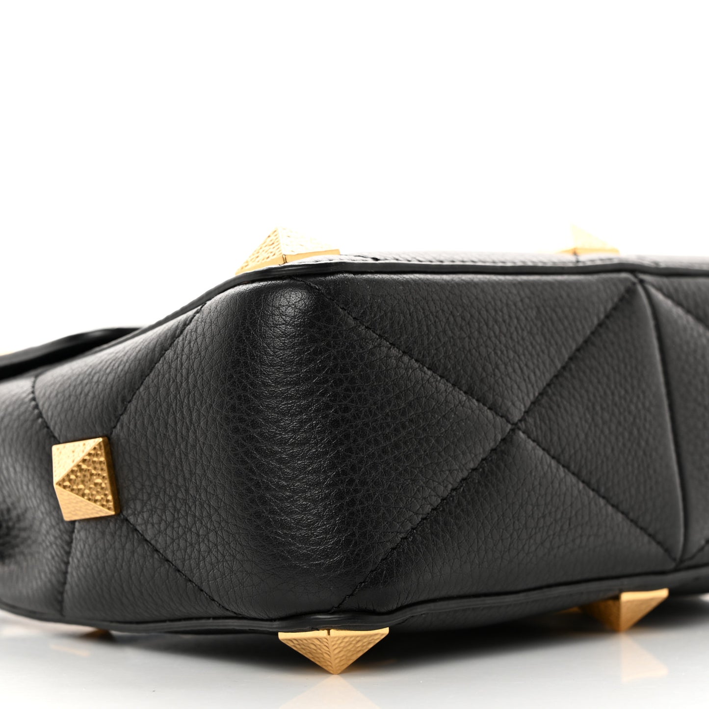 Grained Calfskin Medium Roman Stud Shoulder Bag Black