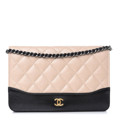 Chanel Aged Calfskin Quilted Gabrielle Wallet On Chain WOC Beige Black 1 of 10