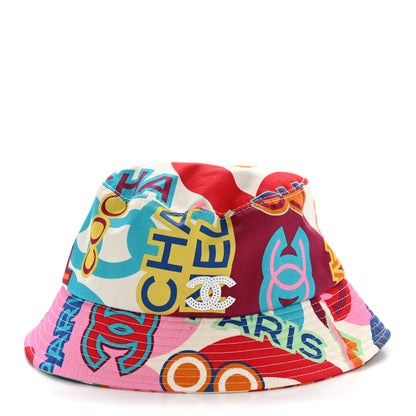Chanel Cotton Cloche Bucket Hat M Pink Red White Turquoise 1 of 8