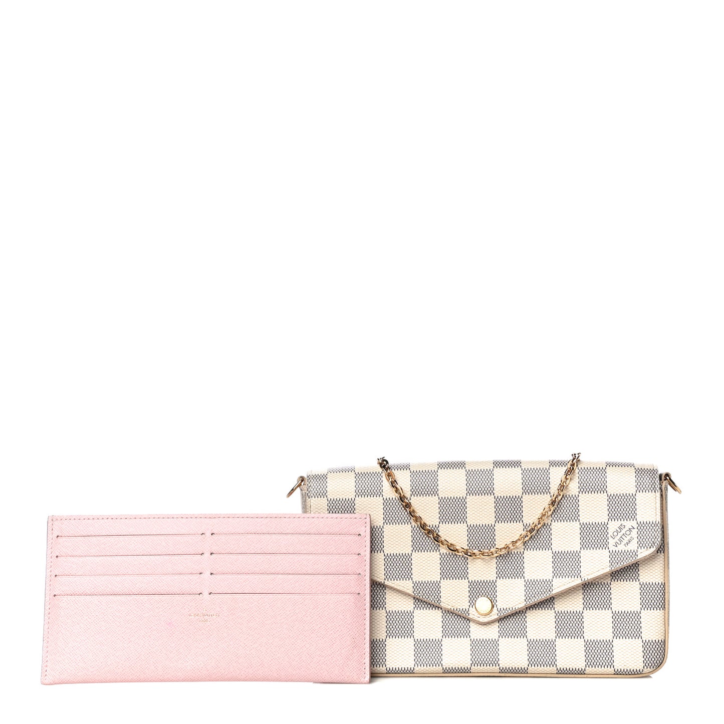 Damier Azur Pochette Felicie Chain Wallet Rose Ballerine