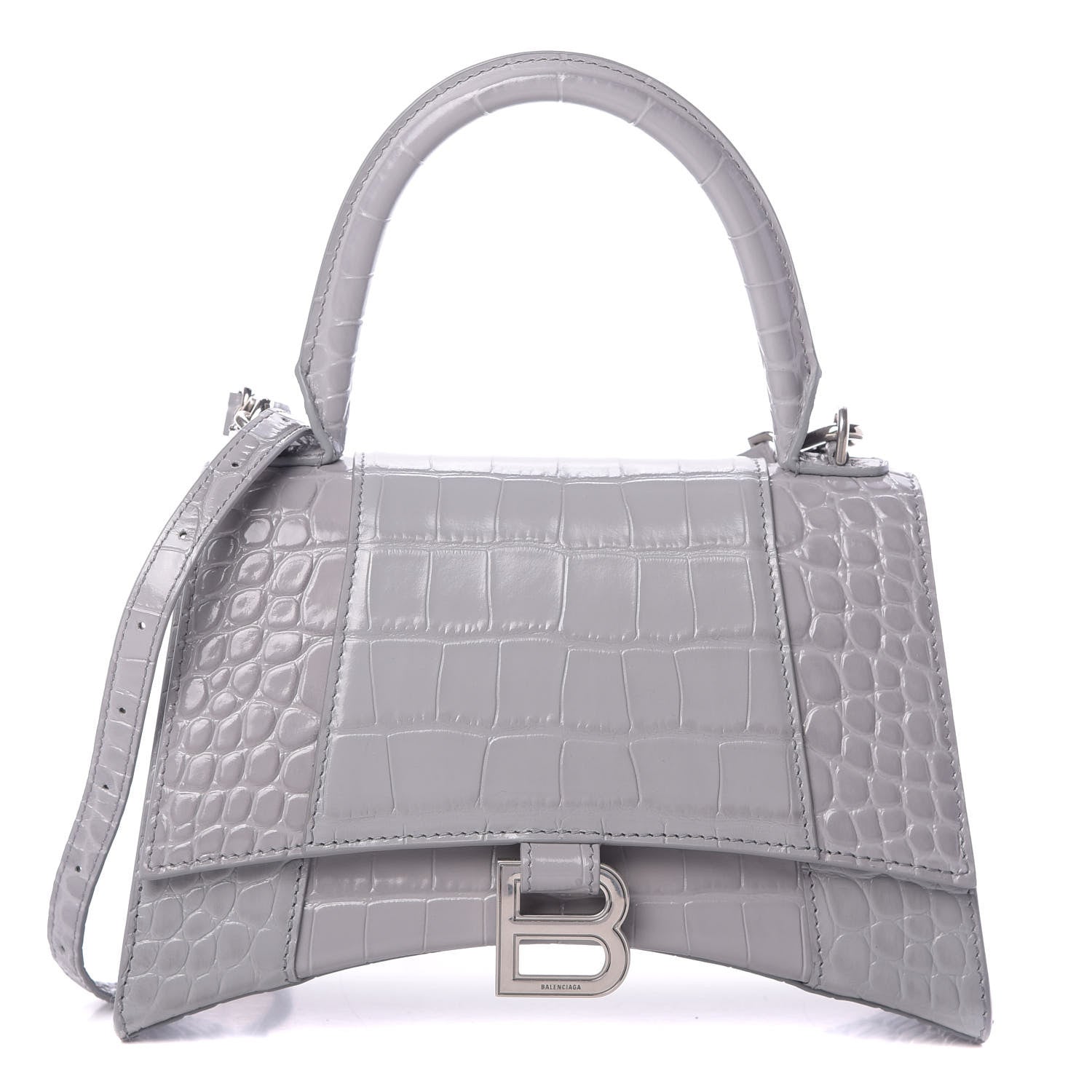 Balenciaga Shiny Calfskin Crocodile Embossed Small Hourglass Top Handle Bag Balenciaga Grey 1 of 11
