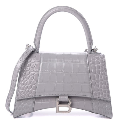 Balenciaga Shiny Calfskin Crocodile Embossed Small Hourglass Top Handle Bag Balenciaga Grey 1 of 11