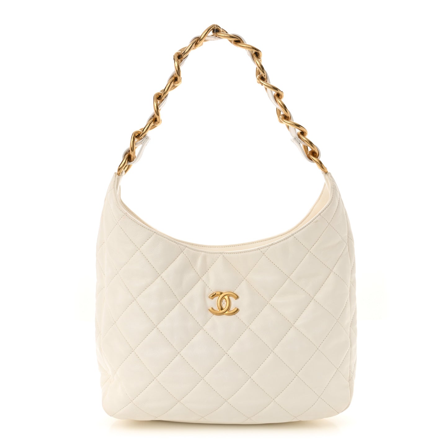 Lambskin Quilted Large CC Funky Town Hobo White