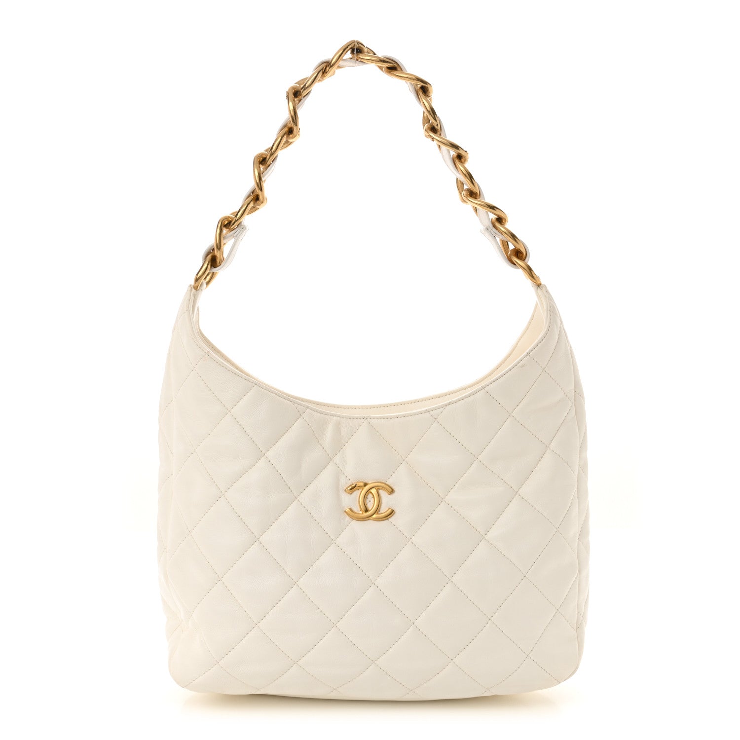 Chanel Lambskin Quilted Large CC Funky Town Hobo White 1 of 11
