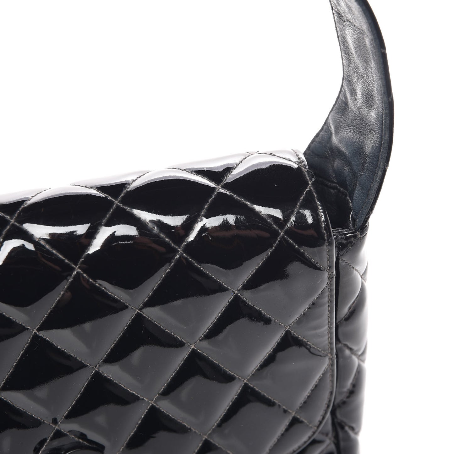 Patent Quilted Shoulder Flap Bag Black