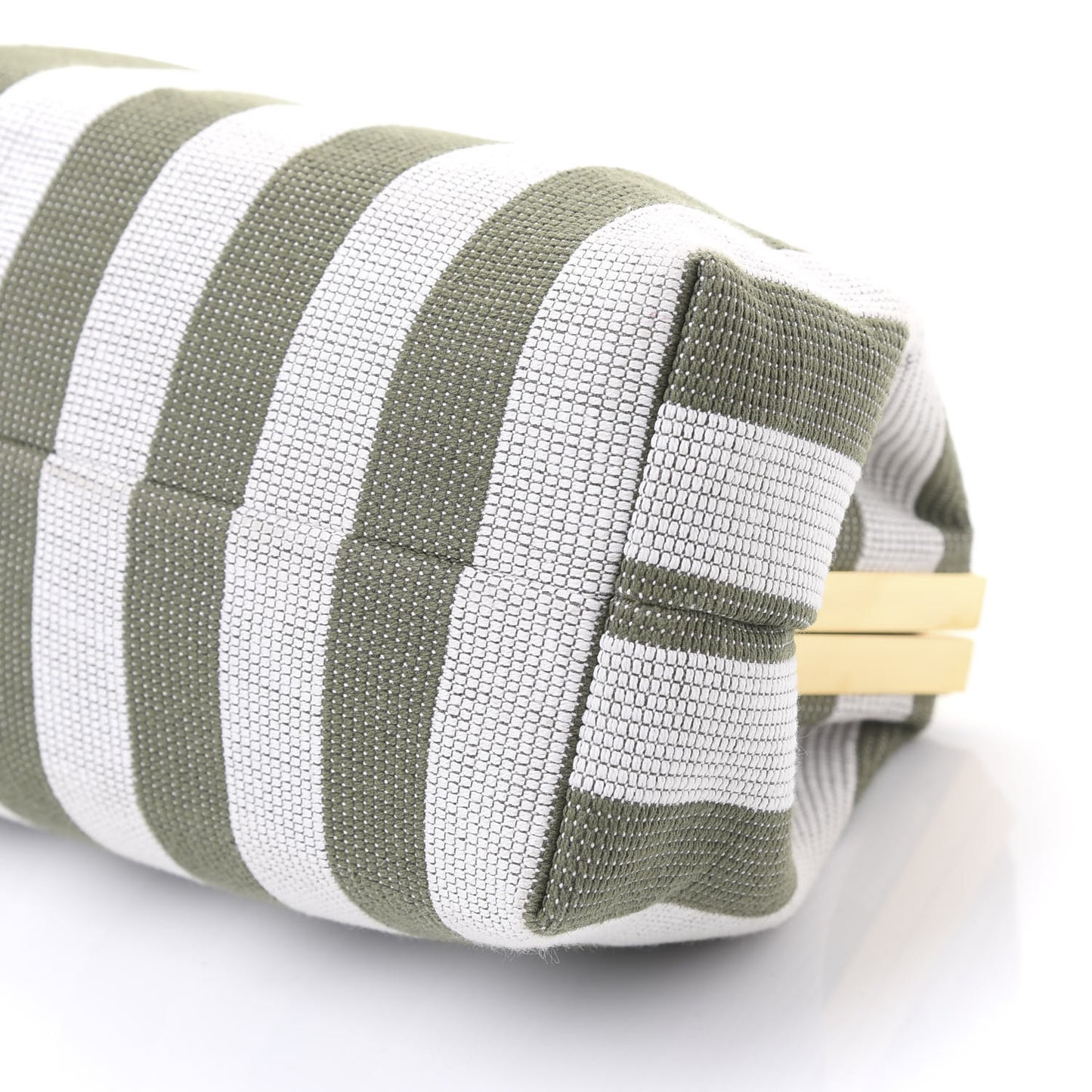 Canvas Stripe Volume Chain Clutch Green White