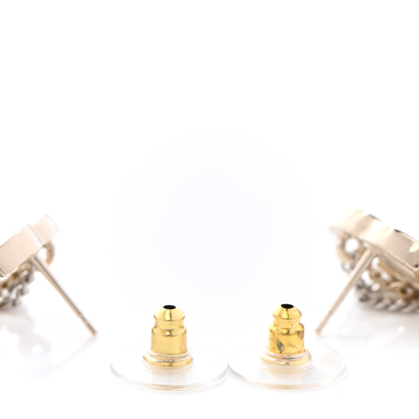 Crystal Chain CC Earrings Gold