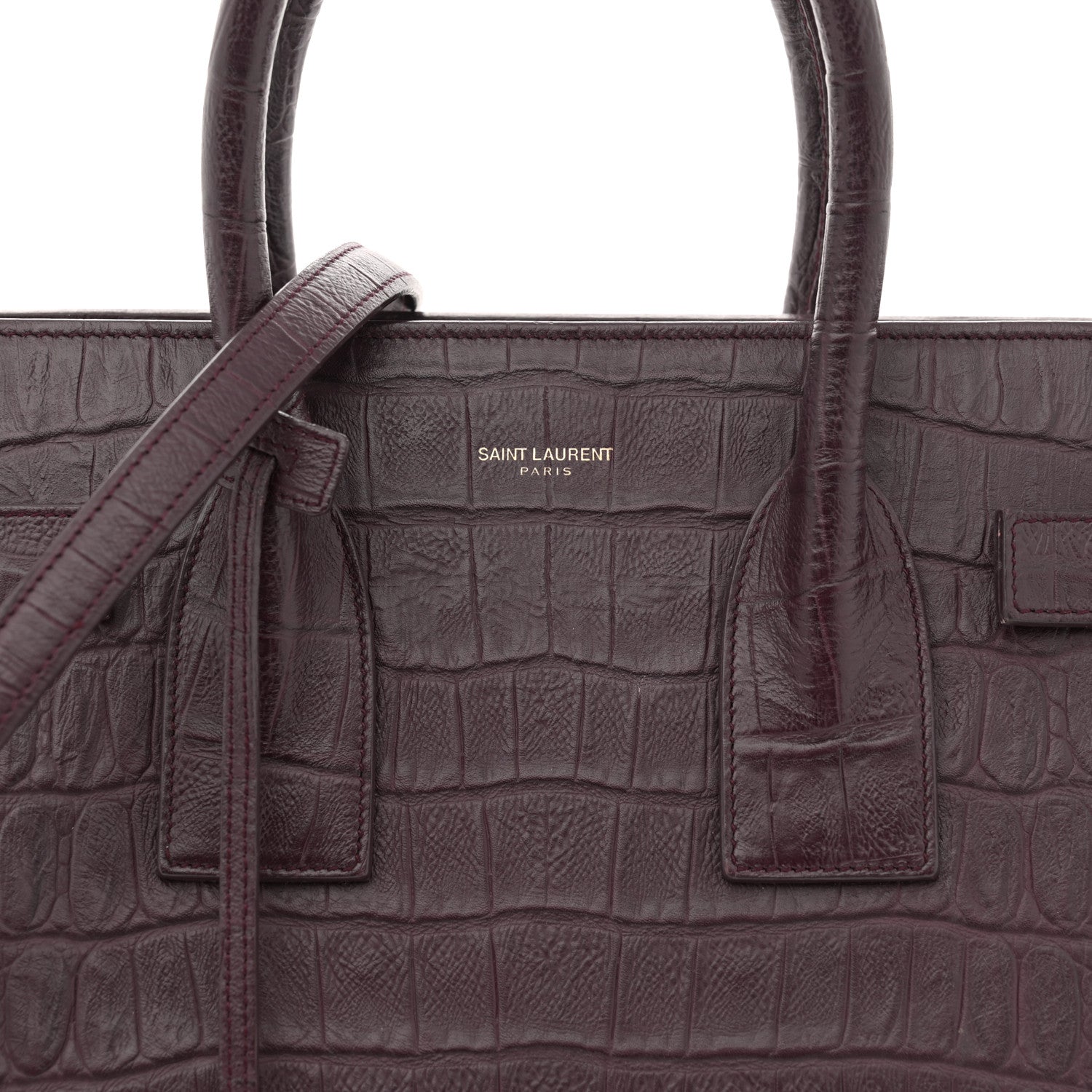 Saint Laurent Calfskin Crocodile Embossed Small Sac de Jour Wine 8 of 15