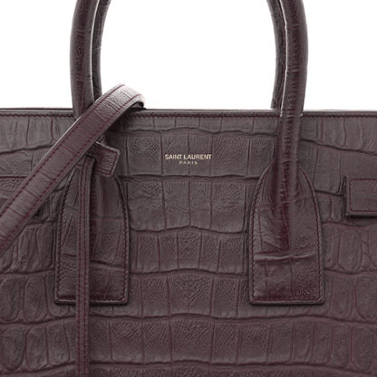 Saint Laurent Calfskin Crocodile Embossed Small Sac de Jour Wine 8 of 15