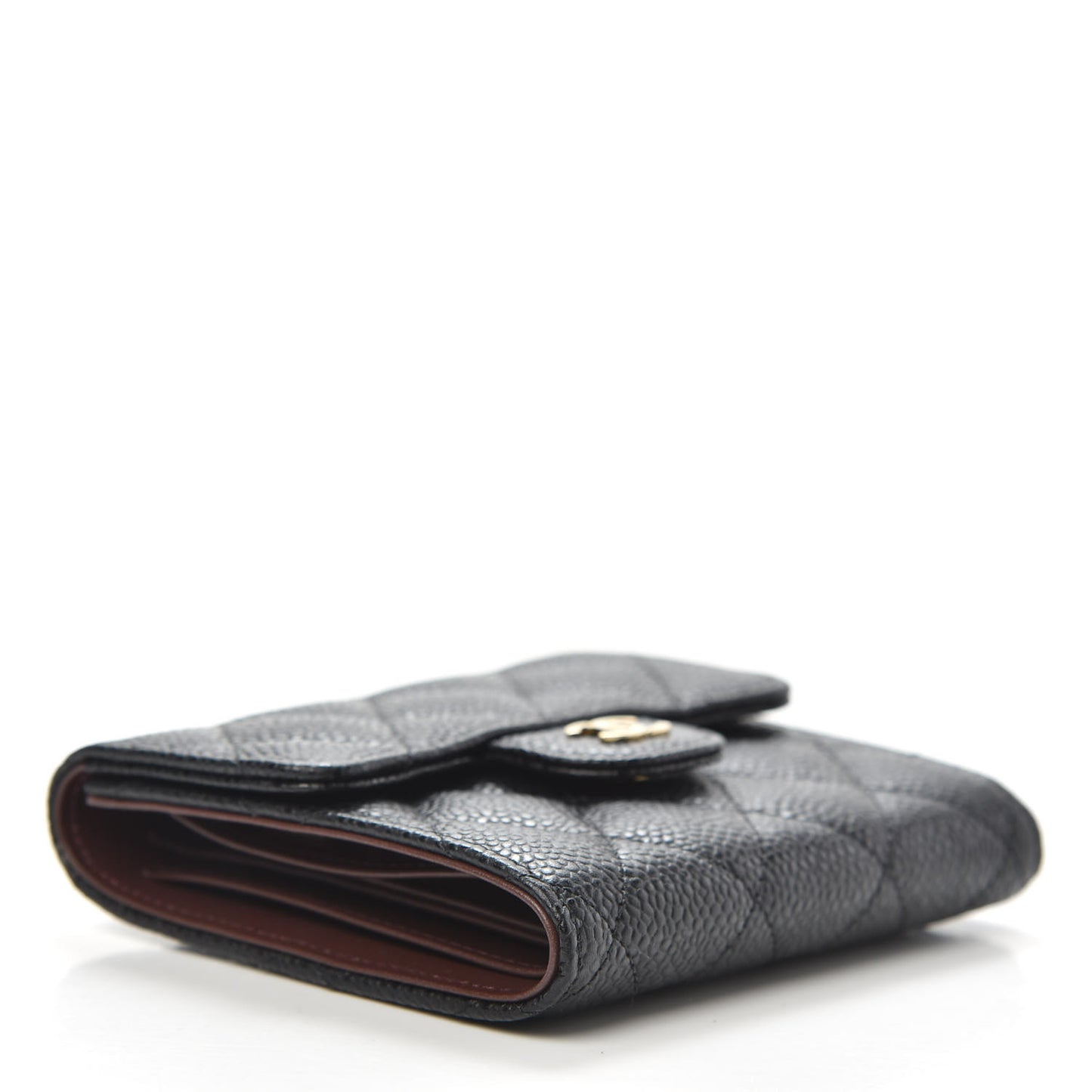 Caviar Quilted Compact Flap Wallet Black