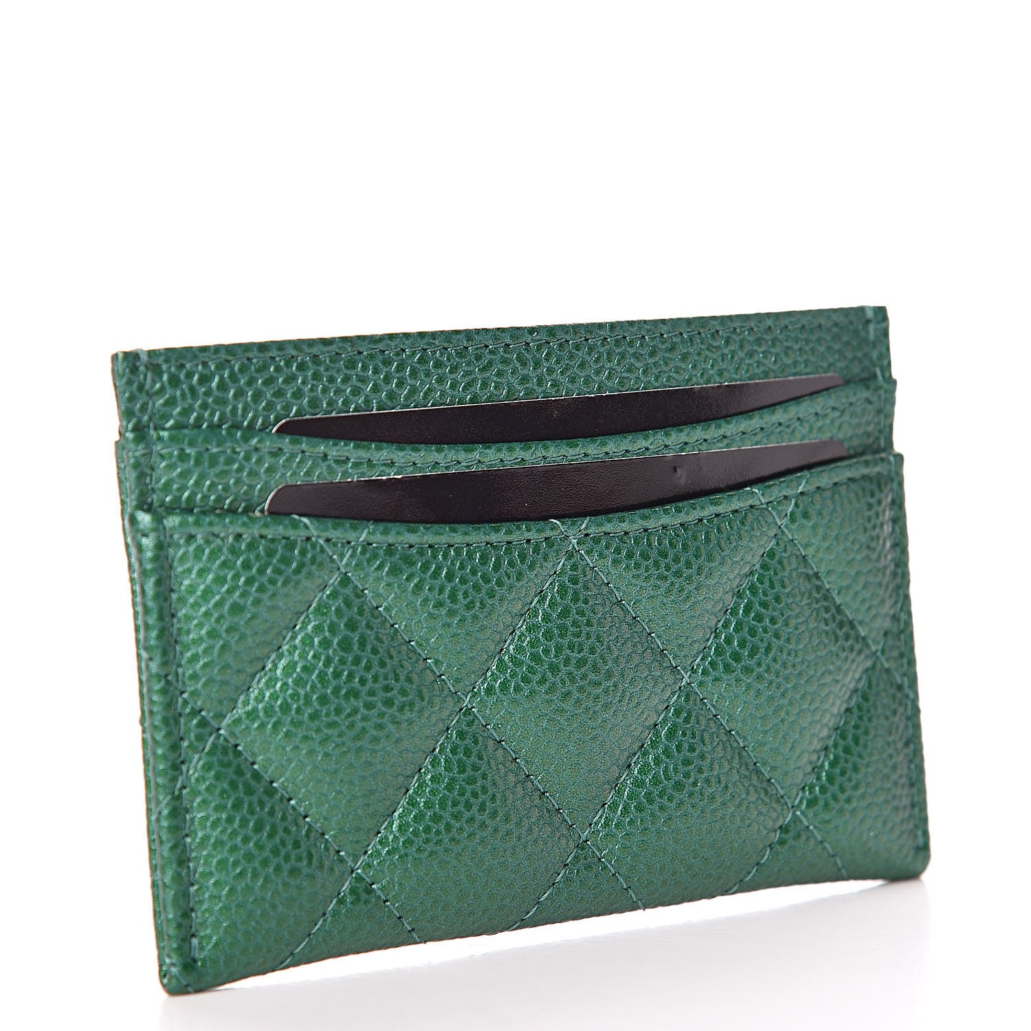 Chanel Metallic Caviar Quilted Card Holder Green 3 of 8
