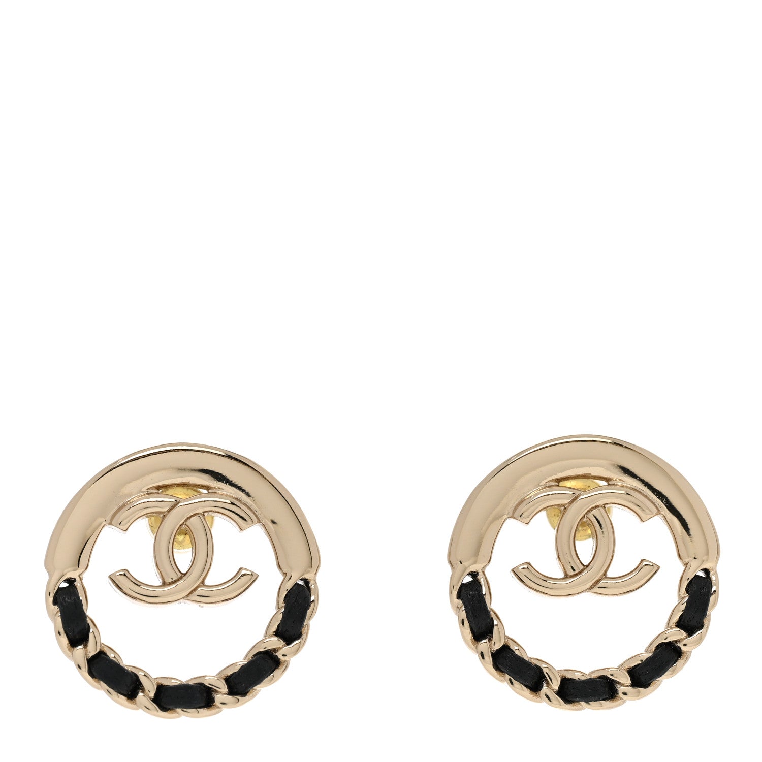 Chanel Lambskin Chain CC Round Earrings Gold Black 1 of 5