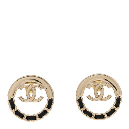 Chanel Lambskin Chain CC Round Earrings Gold Black 1 of 5