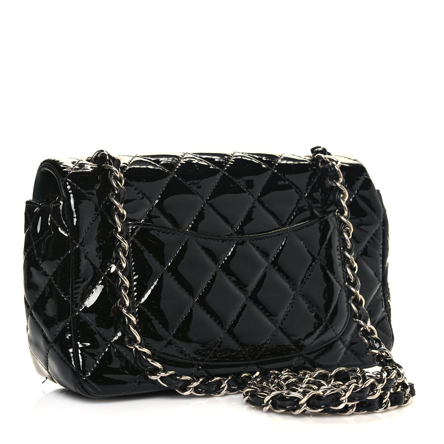 Patent Calfskin Quilted Mini Rectangular Flap Black