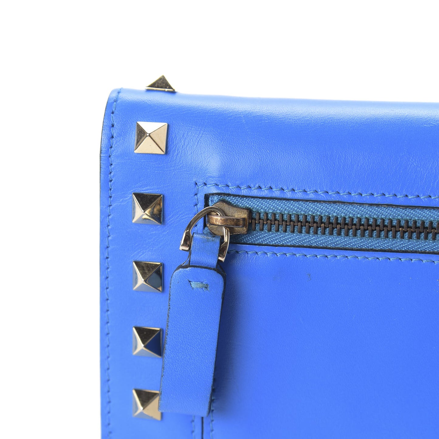 Calfskin Rockstud Wristlet Wallet Blue Fluo