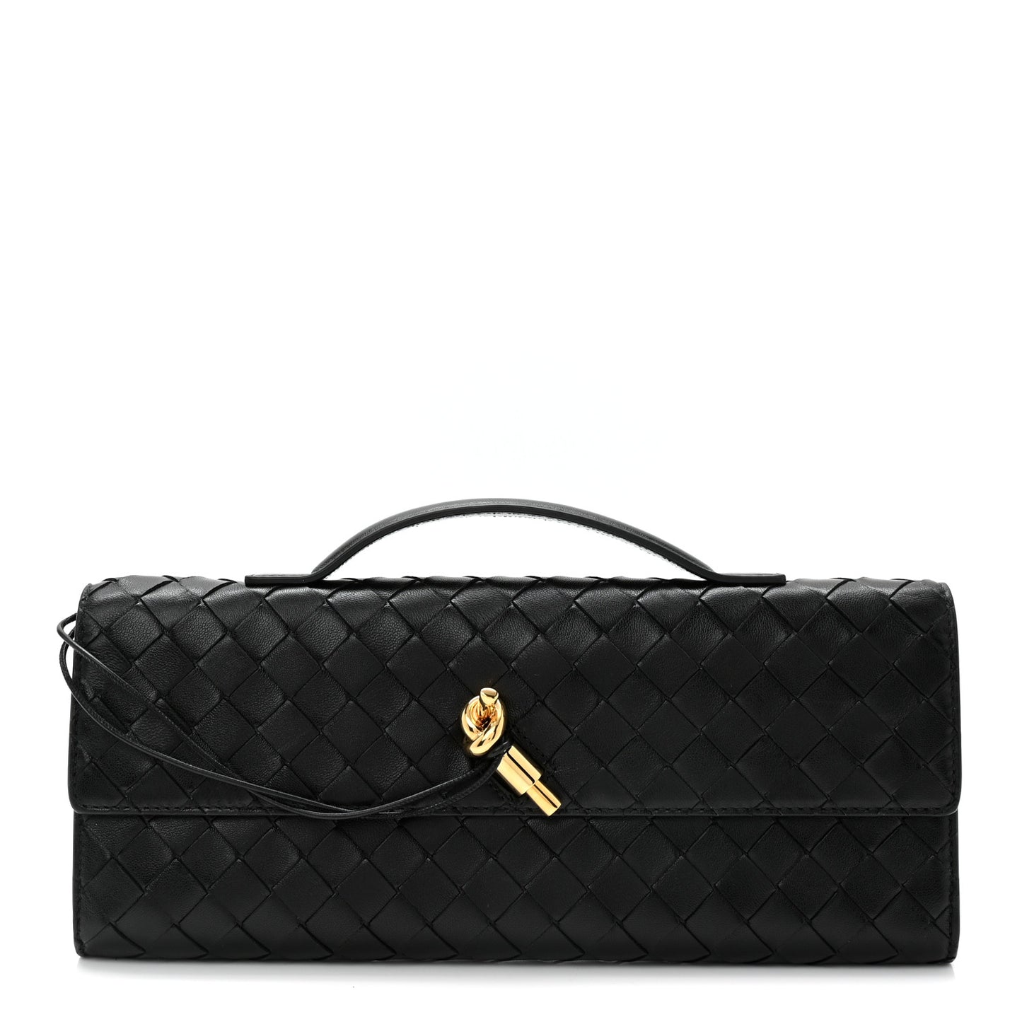 Nappa Intrecciato Long Andiamo Top Handle Clutch Black
