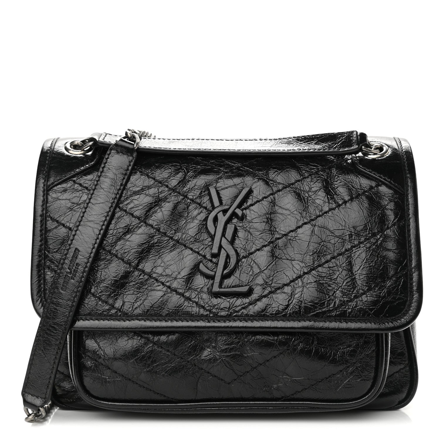 Saint Laurent Crinkled Lambskin Matelasse Monogram Baby Niki Chain Satchel Black 1 of 12