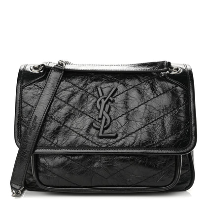 Saint Laurent Crinkled Lambskin Matelasse Monogram Baby Niki Chain Satchel Black 1 of 12