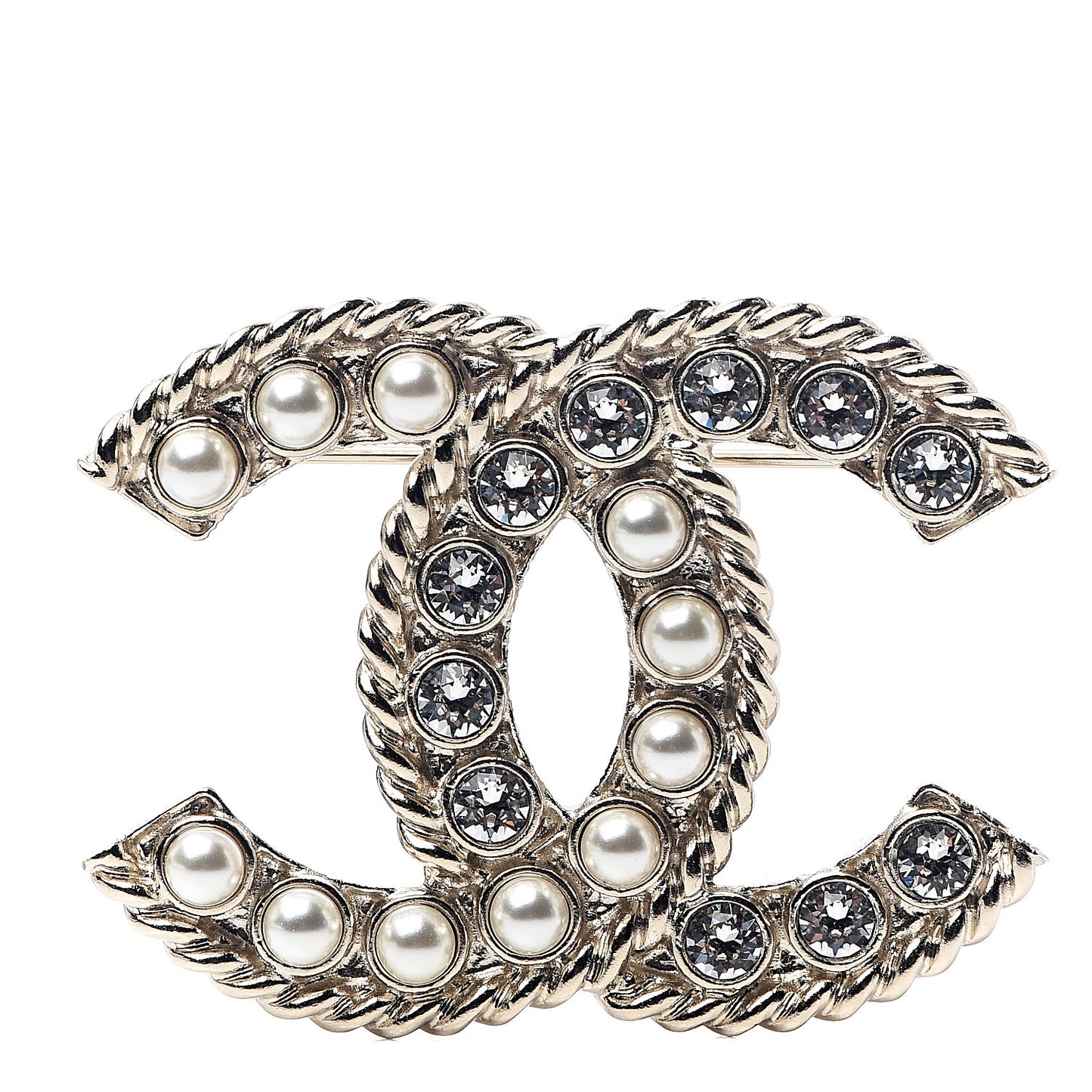 Pearl Crystal April In Paris CC Brooch Gold