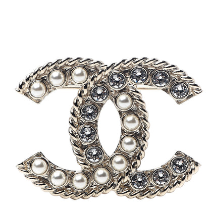 Chanel Pearl Crystal April In Paris CC Brooch Gold 1 of 4