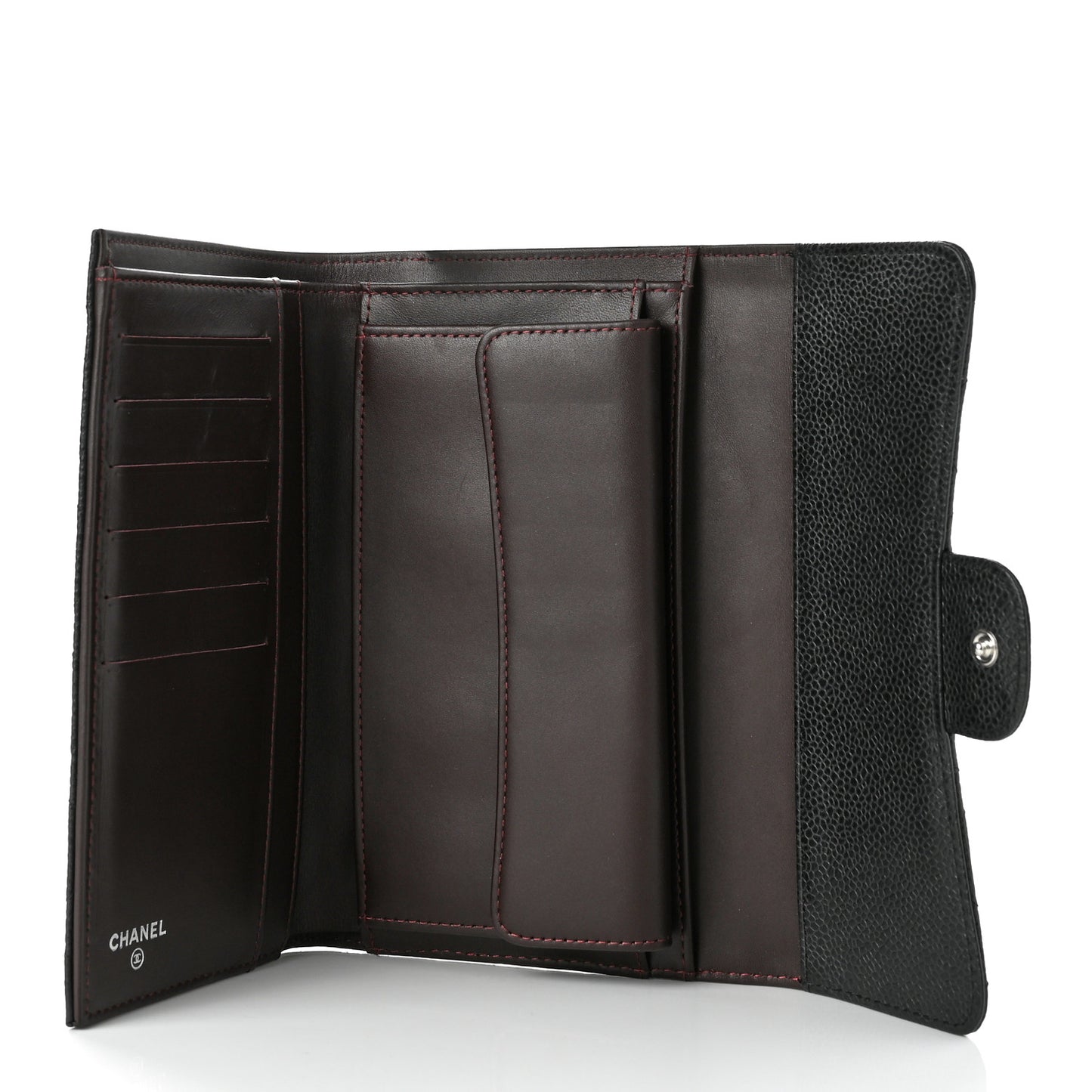Caviar Quilted Large Gusset Flap Wallet Black