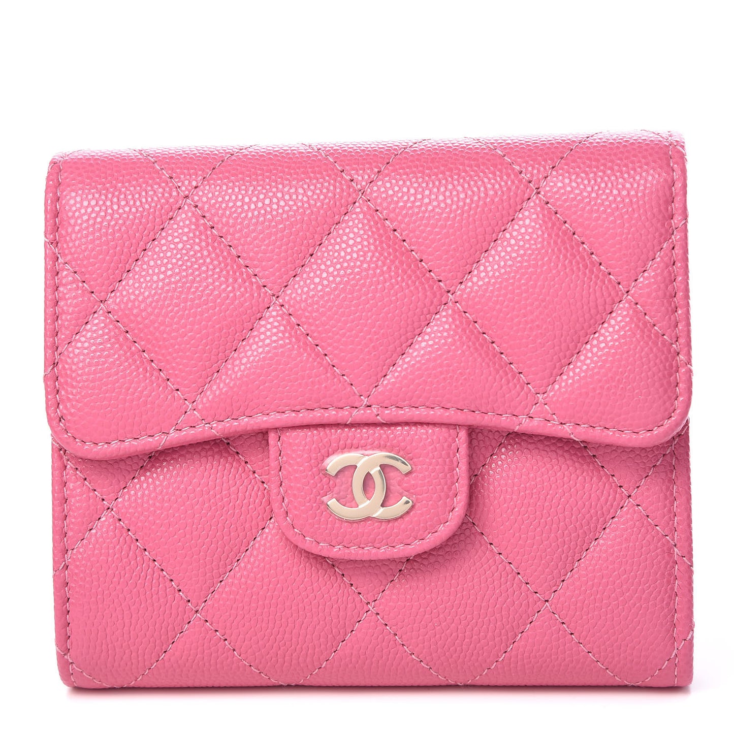 Caviar Quilted Compact Flap Wallet Pink