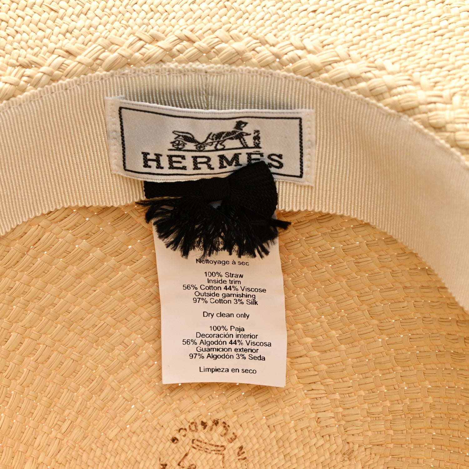 Hermes Straw Brides De Gala Panama Carrousel Hat 56 Naturel Ecru Black 9 of 10