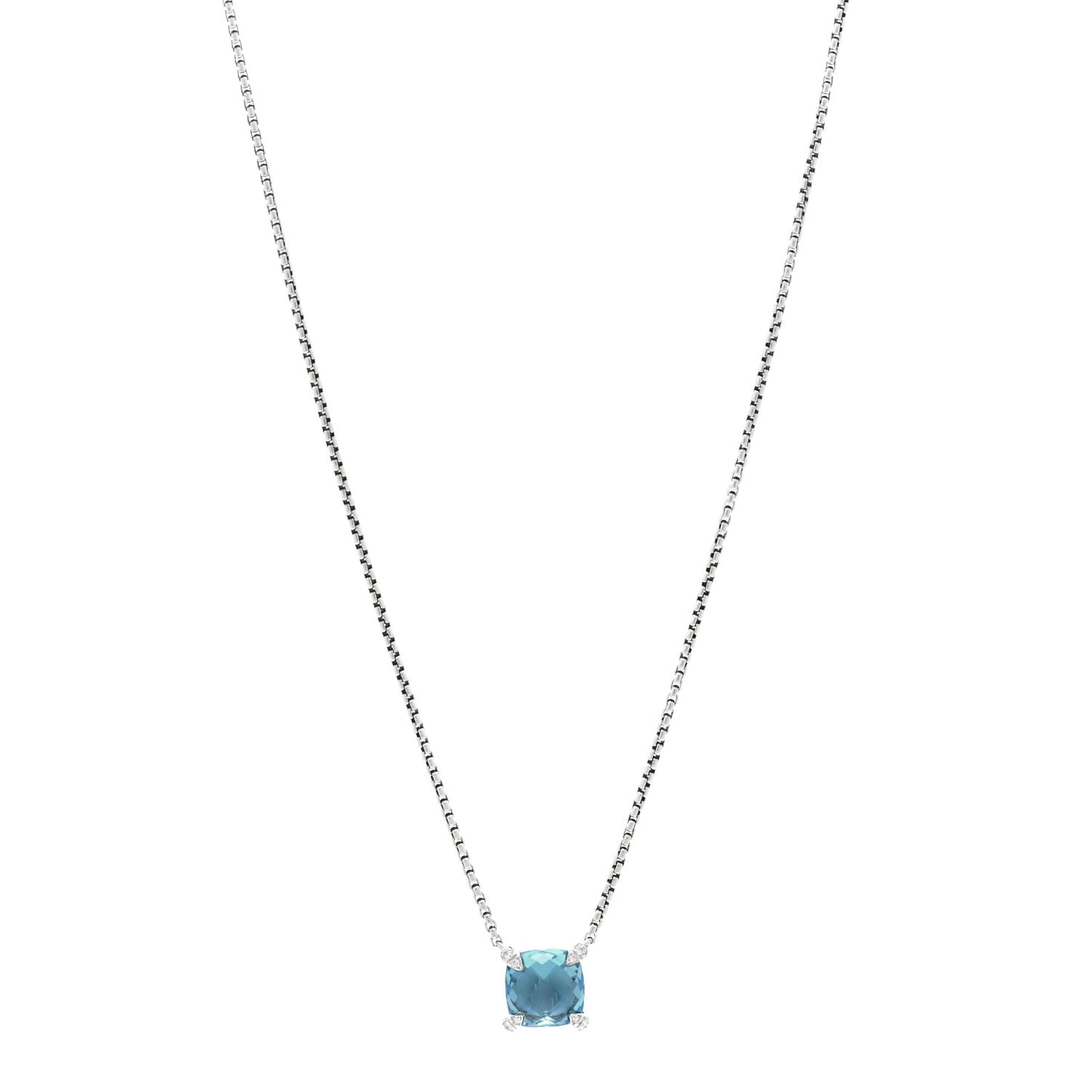 Sterling Silver Diamond Blue Topaz 9mm Petite Chatelaine Pendant Necklace