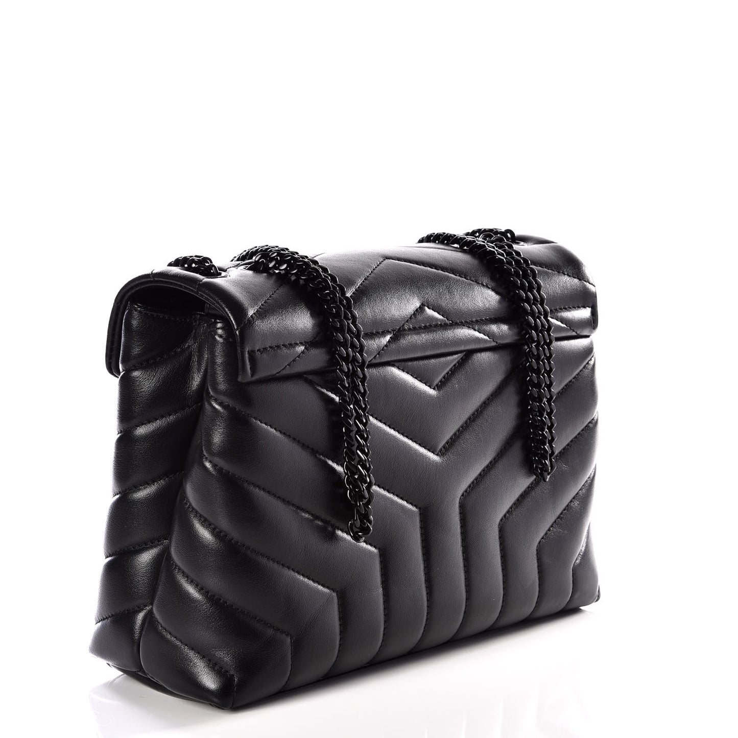 Calfskin Y Quilted Monogram Small Loulou Chain Satchel Black