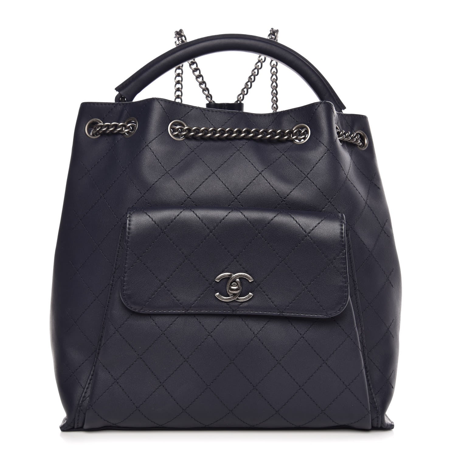 Chanel Calfskin Stitched Large Urban Luxury Drawstring Backpack Navy Blue 1 of 9