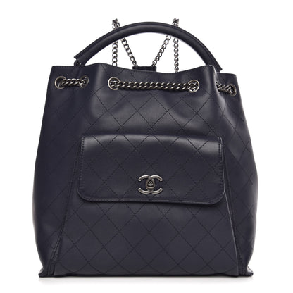 Chanel Calfskin Stitched Large Urban Luxury Drawstring Backpack Navy Blue 1 of 9