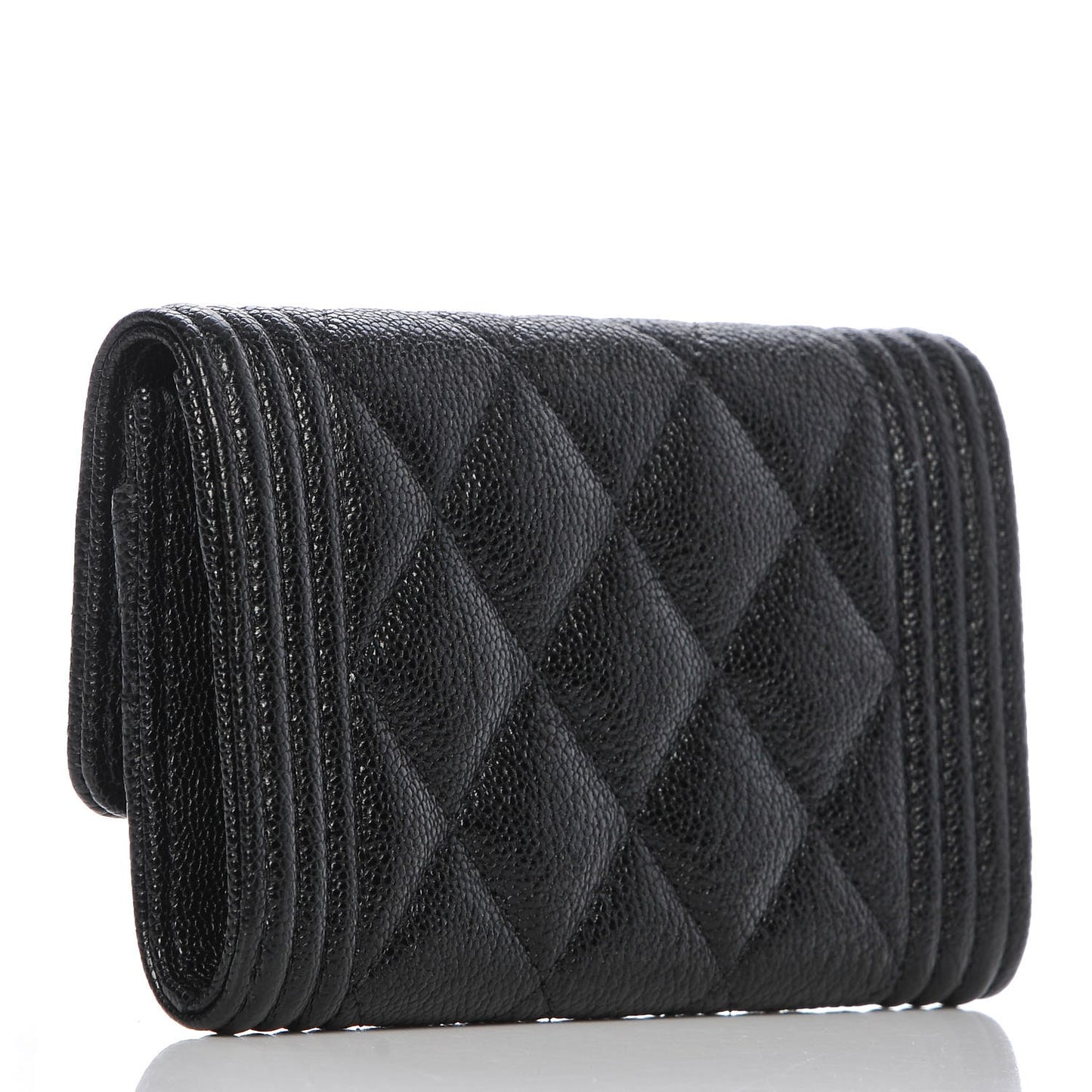 Caviar Quilted Boy Flap Card Holder Black