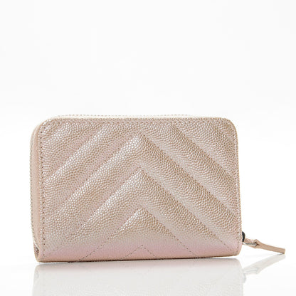 Chanel Metallic Caviar Chevron Quilted Zip Around Coin Purse Light Gold 3 of 7