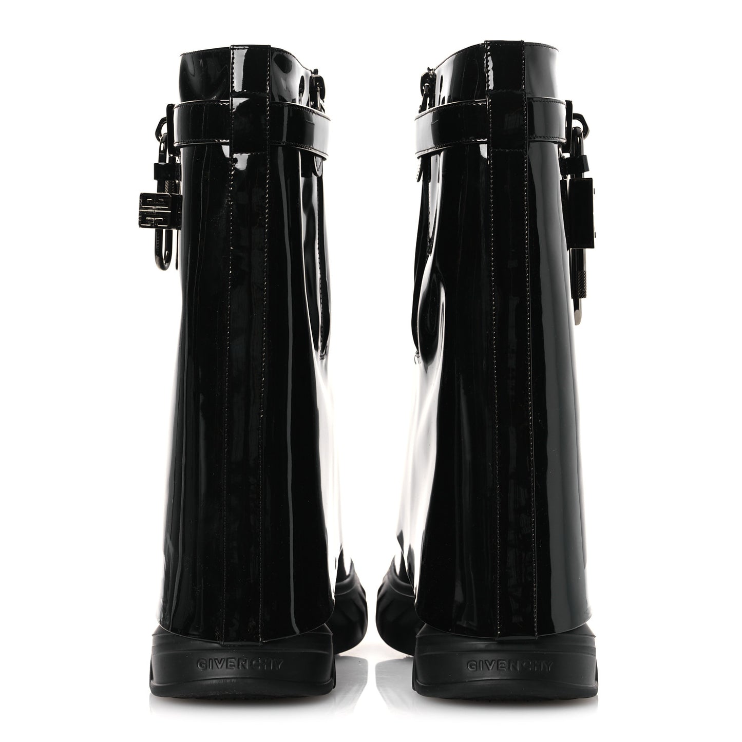Patent Shark Lock Biker Ankle Boots 37 Black