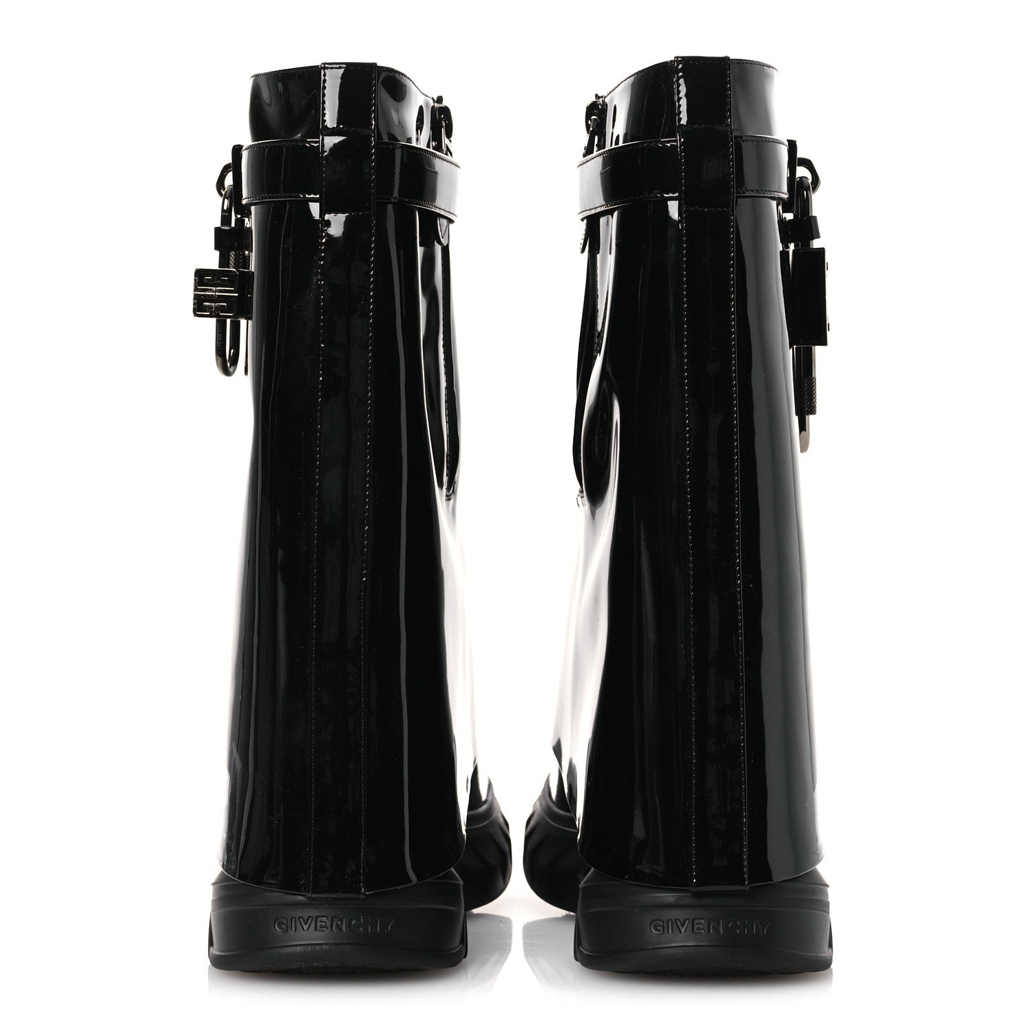 Givenchy Patent Shark Lock Biker Ankle Boots 37 Black 6 of 11