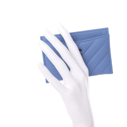 Chanel Caviar Chevron Quilted Card Holder Blue 2 of 9